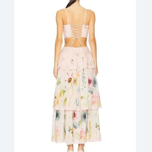 NWT LA FUORI Garden Gala Tier Dress in Pink Multi Floral size small - Picture 2 of 9